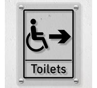 V Safety Disabled Toilets Arrow Right - 150 x 200 mm - Acrylic Perspex Cast Clear Safety Sign