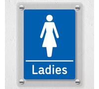 V Safety Disabled Toilets Blue - 200 x 300 mm - Acrylic Perspex Cast Clear Safety Sign