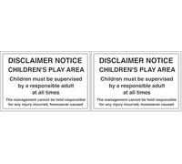 V Safety Disclaimer Notice - Children's Play Area - Large Landscape 300 x 200 mm - 2mm Super-Tough Rigid Plastic Safety Sign (Pack of 2)
