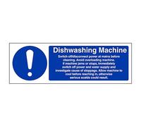 V Safety Dishwashing Machine - Landscape 300 x 100 mm - 2mm Rigid Plastic Safety Sign