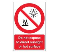 V Safety Do Not Expose To Direct Sunlight Or Hot Surface Sign - 150 x 200 mm - Made From Self Adhesive Vinyl - Prohibition Signage - Made in Britain