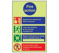 V Safety Do Not Reenter Fire Action Sign - Glow In The Dark - 200X300mm (X3)