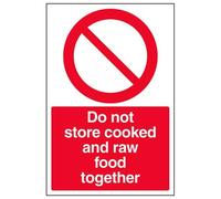 V Safety Do Not Store Cooked And Raw Food Together Sign - 200mm x 300mm - 1mm Rigid Plastic