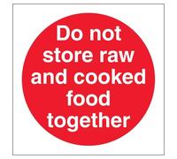 V Safety Do Not Store Raw And Cooked Food Together 100 x 100 mm - 2mm Rigid Plastic Safety Sign