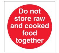V Safety Do Not Store Raw And Cooked Food Together 100 x 100 mm - Glow In The Dark Self Adhesive Vinyl Safety Sign