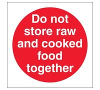 V Safety Do Not Store Raw And Cooked Food Together 200 x 200 mm - 3mm Brushed Aluminium Composite Safety Sign