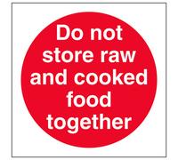 V Safety Do Not Store Raw & Cooked Food Sign - Adhesive Vinyl - 100X100mm (X3)