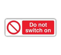 V Safety Do Not Switch On Sign - 450 x 150 mm - Super Tough 2mm Rigid Plastic - Prohibition Signage - Made in Britain