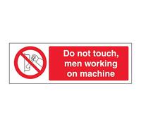 V Safety Do Not Touch Men Working On Machine - Landscape 300 x 100 mm - Glow In The Dark 1mm Rigid Plastic Safety Sign