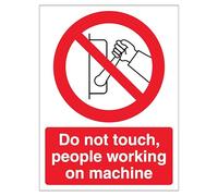 V Safety Do Not Touch People Working On Machine - Portrait 150 x 200 mm - Glow In The Dark Self Adhesive Vinyl Safety Sign