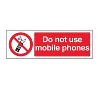 V Safety Do Not Use Mobile Phones - Landscape 300 x 100 mm - Glow In The Dark Self Adhesive Vinyl Safety Sign