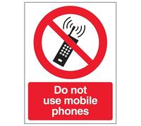 V Safety Do Not Use Mobile Phones - Portrait 150 x 200 mm - Self Adhesive Vinyl - Aluminium Effect Safety Sign