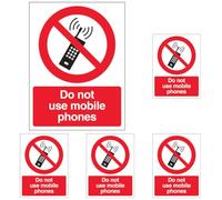 V Safety Do Not Use Mobile Phones - Portrait 150 x 200mm - 2mm Rigid Plastic Safety Sign (Pack of 5)