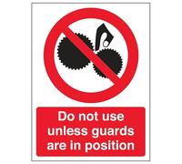 V Safety Do Not Use Unless Guards Are In Position 200 x 300 mm - Self Adhesive Vinyl - Aluminium Effect Safety Sign
