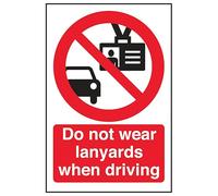V Safety Do Not Wear Lanyards When Driving - Portrait 150 x 200 mm - Glow In The Dark Self Adhesive Vinyl Safety Sign