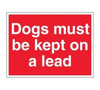 V Safety Dogs Must Be Kept On A Lead - Large Landscape 400 x 300 mm - 2mm Rigid Plastic Safety Sign