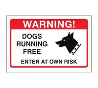 V Safety Dogs Running Free, Enter At Own Risk 200 x 150 mm - 1mm Rigid Plastic - Yellow Safety Sign