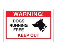 V Safety Dogs Running Free, Keep Out Sign - 150mm x 100mm - 1mm Rigid Plastic