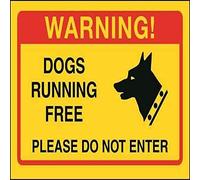 V Safety Dogs Running Free, Please Do Not Enter Sign - 200mm x 150mm - 1mm Yellow Rigid Plastic