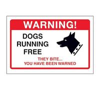 V Safety Dogs Running Free, They Bite... 200 x 150 mm - Self Adhesive Vinyl - Yellow Safety Sign