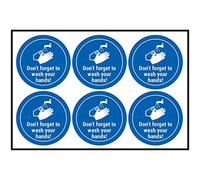 V Safety Don't Forget to Wash Your Hands! - 100mm Diameter - Sheet of 6 Stickers