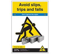 V Safety Don't Ignore Posters - Avoid Slips Trips and Falls A2 Poster - 420 x 594mm - Premium