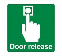 V Safety Door Release - Square 100 x 100 mm - Self Adhesive Vinyl - Aluminium Effect Safety Sign