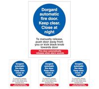 V Safety Dorgard Automatic Fire Door - To Manually Release Push Door 150 x 200mm - 1mm Rigid Plastic Safety Sign (Pack of 4)