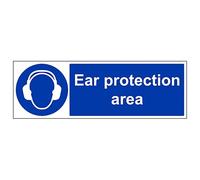 V Safety Ear Protection Area - Landscape 300 x 100 mm - Glow In The Dark Self Adhesive Vinyl Safety Sign