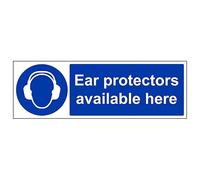 V Safety Ear Protection Available Here - Landscape 450 x 150 mm - 3mm Aluminium Composite Safety Sign