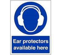 V Safety Ear Protection Available Here PPE Sign - 300mm x 400mm - Self Adhesive Vinyl