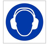 V Safety Ear Protection Symbol 150 x 150 mm - 3mm Brushed Aluminium Composite Safety Sign