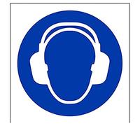 V Safety Ear Protection Symbol PPE Sign - 100mm x 100mm - Self Adhesive Vinyl