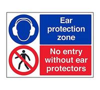 V Safety Ear Protection Zone No Entry Without Ear Protectors Sign - 400mm x 300mm - 2mm Rigid Plastic