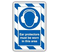 V Safety Ear Protectors Must Be Worn In This Area - ExtraViz 250 x 350 mm - 2mm Rigid Plastic Safety Sign