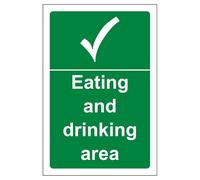 V Safety Eating And Drinking Area - Portrait 100 x 150 mm - 2mm Rigid Plastic Safety Sign