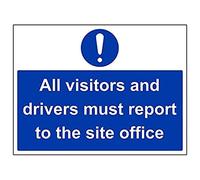 V Safety Eco Friendly Mandatory General - Visitors and Drivers Must Report to Site office - 400 x 300 mm Safety Sign
