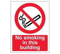 V Safety Eco-Friendly No Smoking In this Building - Portrait 200 x 300 mm - 1mm 100% Recycled Rigid Plastic Safety Sign