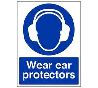 V Safety Eco-Friendly Wear Ear Protectors 300 x 400mm - 1mm 100% Recycled Rigid Plastic Safety Sign