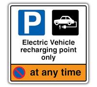 V Safety Electric Vehicle Recharging Point Only (Any Time) Safety Sign - 600 x 600 mm - 3mm Aluminium Composite