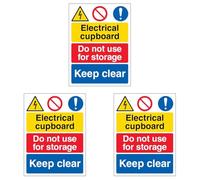 V Safety Electrical cupboard/Do not use for storage/Keep clear 210 x 297 mm (A4) - 3mm Aluminium Composite Safety Sign (Pack of 3)