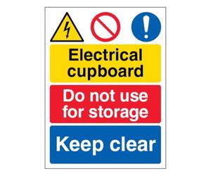 V Safety Electrical cupboard/Do not use for storage/Keep clear 300 x 400 mm - 3mm Reflective Aluminium Composite Safety Sign