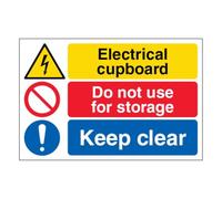 V Safety Electrical cupboard/Do not use for storage/Keep clear - Large Landscape 400 x 300 mm - 3mm Reflective Aluminium Composite Safety Sign