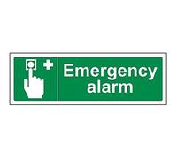 V Safety Emergency Alarm Sign - 300mm x 100mm - 1mm Rigid Plastic