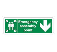 V Safety Emergency Assembly Point Arrow Down 300 x 100 mm - Glow In The Dark 1mm Rigid Plastic Safety Sign