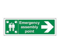 V Safety Emergency Assembly Point Arrow Right 600 x 200 mm - Glow In The Dark 1mm Rigid Plastic Safety Sign