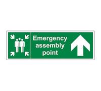V Safety Emergency Assembly Point Arrow Up 600 x 200 mm - Glow In The Dark 1mm Rigid Plastic Safety Sign