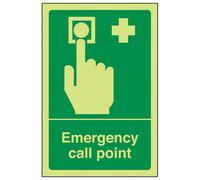 V Safety Emergency Call Point Button Safety Sign - Glow In The Dark - 100X150mm (X3)