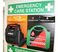 V Safety Emergency Care Station with Defibrillator Point (Empty) and Comprehensive Bleed Control Kit - Tourniquet Trauma Response