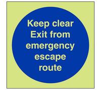 V Safety Emergency Escape Keep Clear Door Sign - Glow In Dark - 200X200mm (X3)